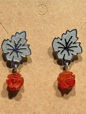 Leaf and Rose Earrings Hand Made With Natural Materials